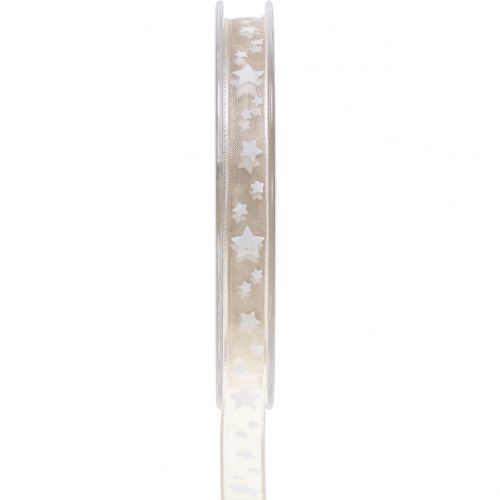 Julebånd organza natur med stjerne 10mm 20m