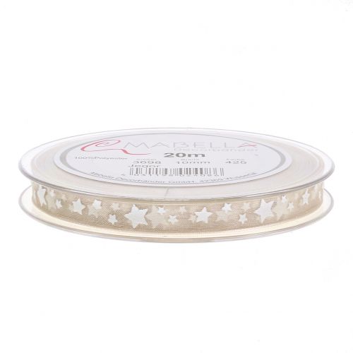 Artikel Julebånd organza natur med stjerne 10mm 20m