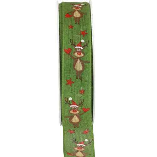 Julebånd rensdyrgrønt julebånd 25mm 20m