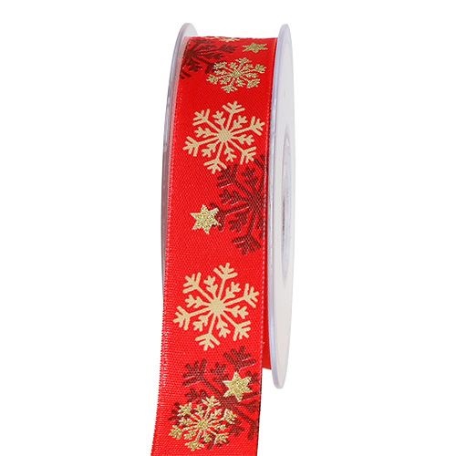 Floristik24 Julebånd rødt med snefnug 25mm 20m