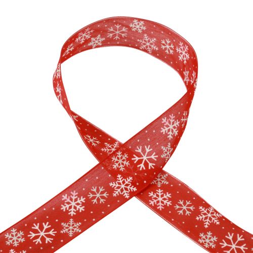 Artikel Julebånd rødt snefnug gavebånd 40mm 15m