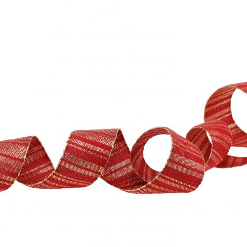 Artikel Julebånd rødt med guldstriber mønster 35mm 25m