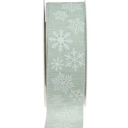 Julebånd snefnug gavebånd lysegrøn 35mm 15m