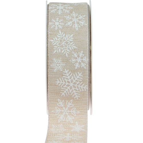 Floristik24 Julebånd snefnug beige gavebånd 35mm 15m