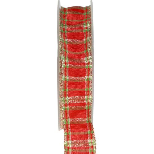 Dekorationsbånd Skotsk gavebånd rød grøn guld 25mm 20m