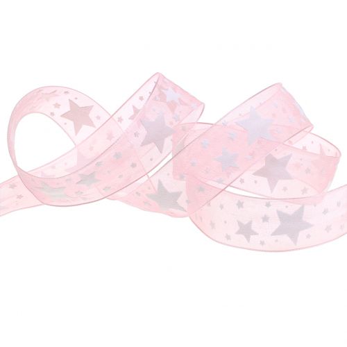 Artikel Julebånd organza med stjernemotiv 15mm 20m