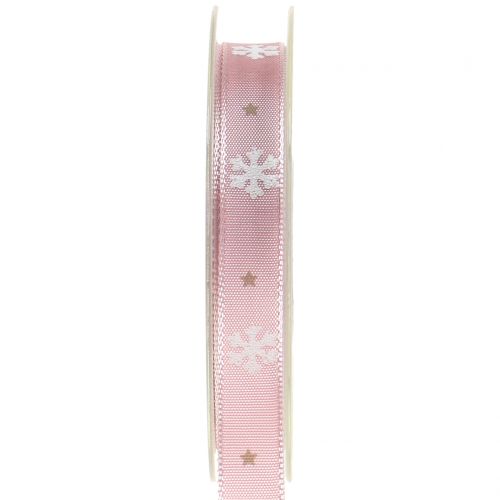Floristik24 Julebånd med snefnug pink 15mm 20m