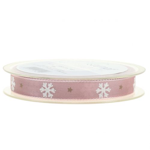 Floristik24 Julebånd med snefnug pink 15mm 20m