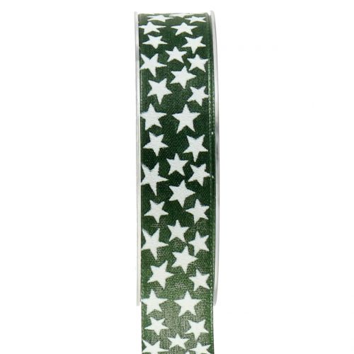 Floristik24 Julebånd med stjerne grøn, hvid 25mm 20m
