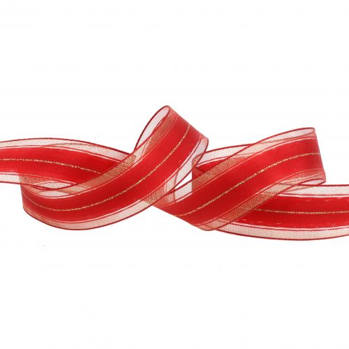 Artikel Julebånd med gennemsigtige lurex striber rød 25mm 25m