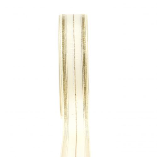 Floristik24 Julebånd med gennemsigtige lurex striber hvid, guld 25mm 25m
