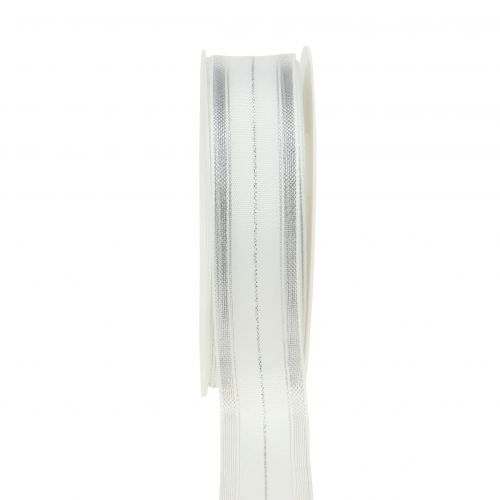 Floristik24 Julebånd med gennemsigtige lurex-striber hvid, sølv 25mm 25m