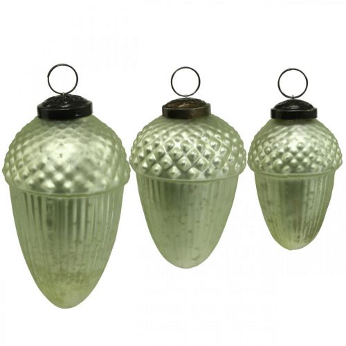 Floristik24 Juletræspynt Acorn Glas Grøn 11-14,5 cm Sæt med 3