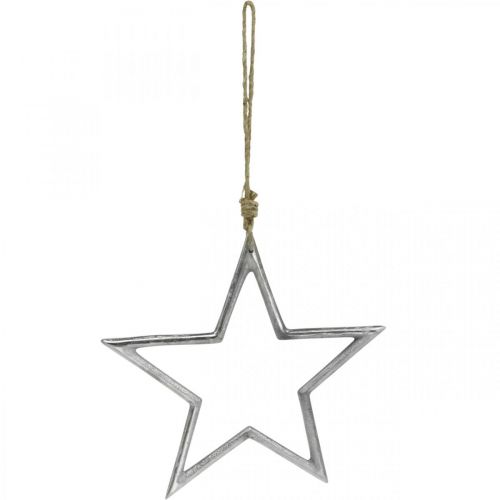 Artikel Julepyntstjerne, adventsdekoration, stjernevedhæng sølv B24,5cm