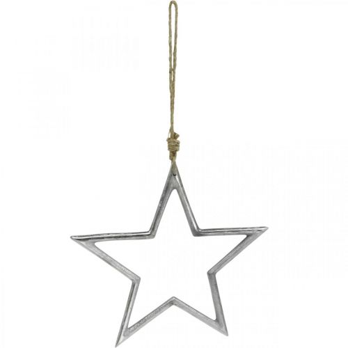 Floristik24 Julepyntstjerne, adventsdekoration, stjernevedhæng sølv B24,5cm