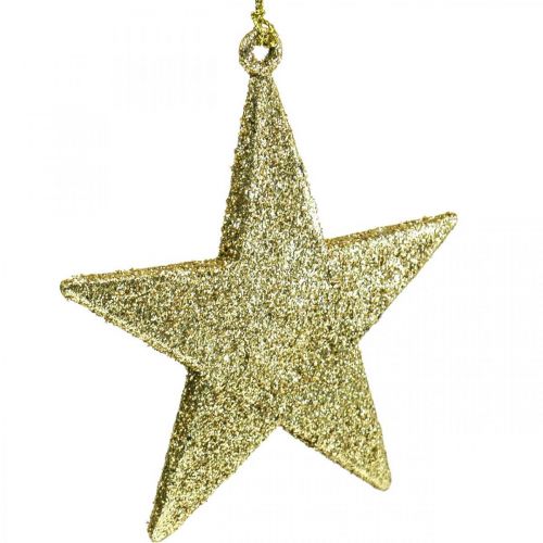 Artikel Julepynt stjernevedhæng gylden glitter 10cm 12stk