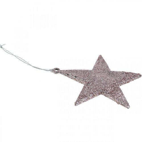 Floristik24 Julepynt stjernevedhæng pink glitter 10cm 12stk