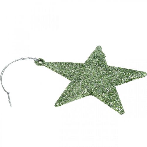 Floristik24 Julepynt stjernevedhæng mint glitter 10cm 12stk