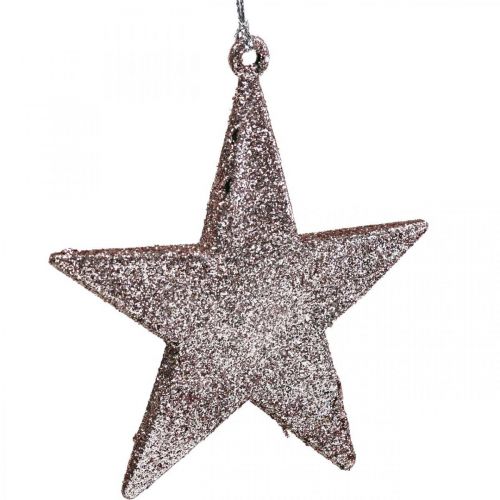 Floristik24 Julepynt stjernevedhæng pink glitter 10cm 12stk