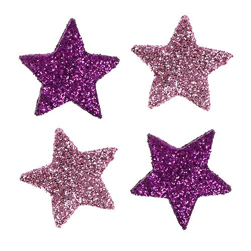 Floristik24 Julepynt stjerne 2,5cm glimmer pink, lilla 48 stk