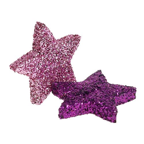Floristik24 Julepynt stjerne 2,5cm glimmer pink, lilla 48 stk