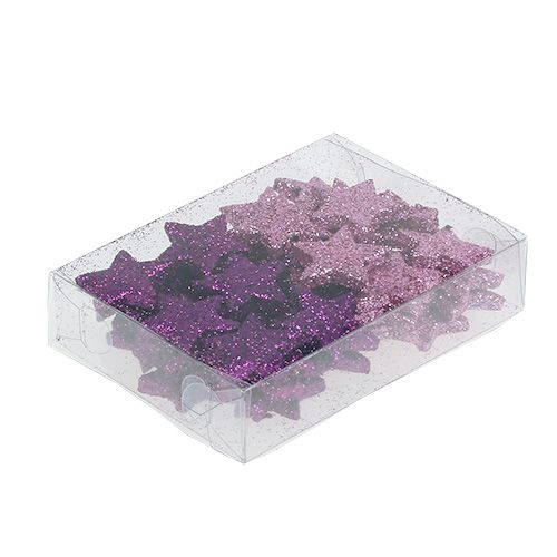 Floristik24 Julepynt stjerne 2,5cm glimmer pink, lilla 48 stk
