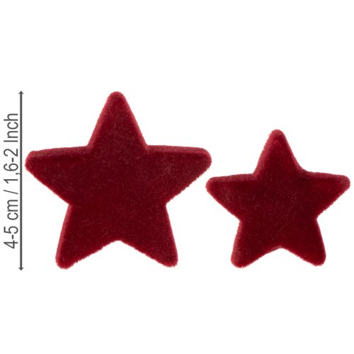 Julepynt, stjerner, Bordeaux flocket, bordpynt, 4-5 cm, 40 stk. | Floristik24.dk