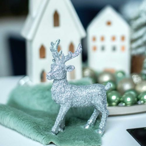 Floristik24 Julepynt hjorte sølv / glitter polyresin H12,5cm