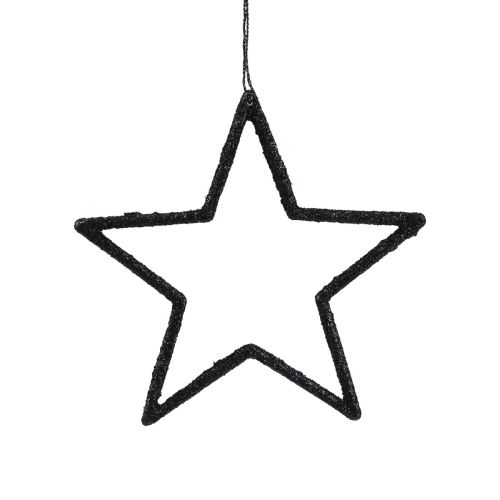 Artikel Julepynt stjernevedhæng sort glitter 12cm 12 stk