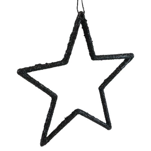 Artikel Julepynt stjernevedhæng sort glitter 12cm 12 stk