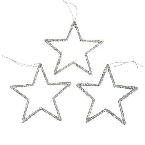 Julepynt stjernevedhæng sølvglimmer 12cm 12stk