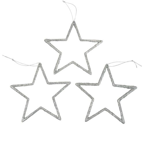 Floristik24 Julepynt stjernevedhæng sølvglimmer 12cm 12 stk