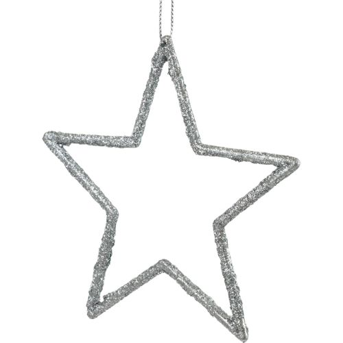 Artikel Julepynt stjernevedhæng sølvglimmer 12cm 12 stk