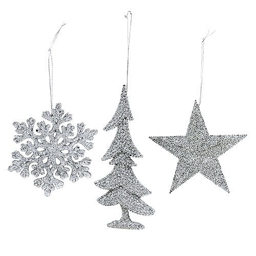 Floristik24 Julebøjle mix med glitter sølv 3 stk