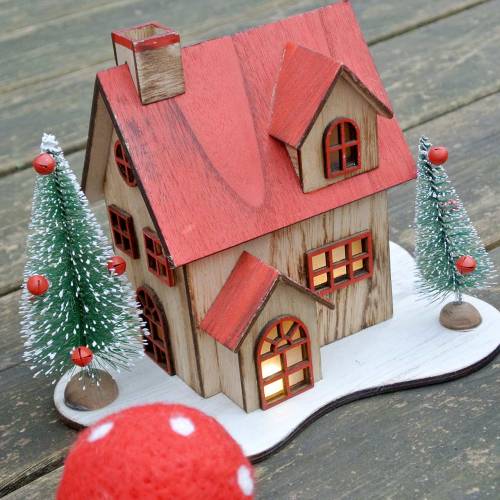 Floristik24 Julehus med LED-belysning natur, rødt træ 20 × 15 × 15cm