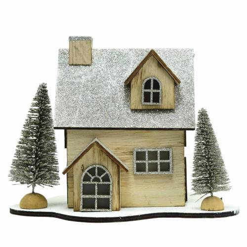 Floristik24 Julehus med LED-belysning natur, glittertræ 20 × 17 × 15 cm