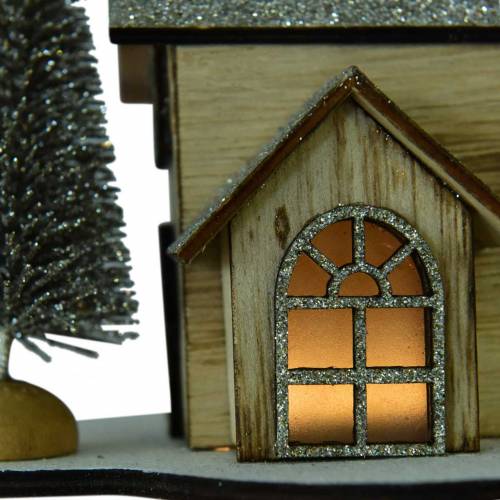 Floristik24 Julehus med LED-belysning natur, glittertræ 20 × 17 × 15 cm