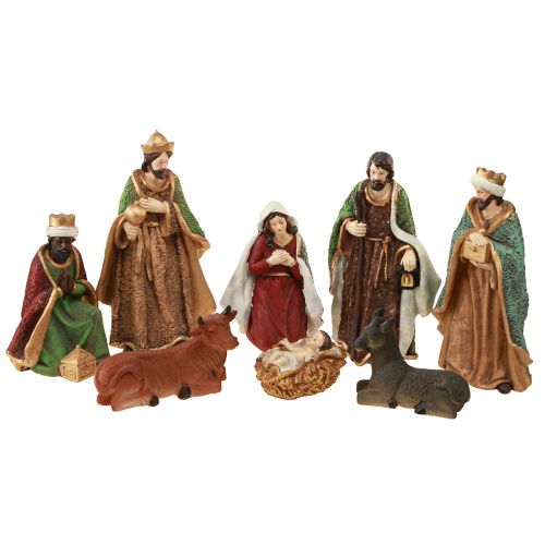 Julekrybbefigurer sæt håndmalet polyresin 8-20cm 8 stk