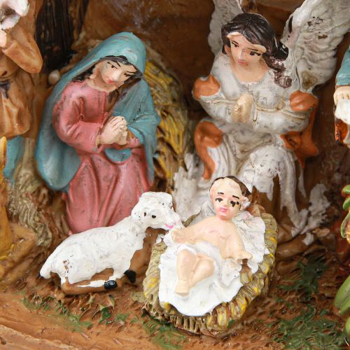 Artikel Julekrybbe med figurer og LED håndmalet 23×14cm