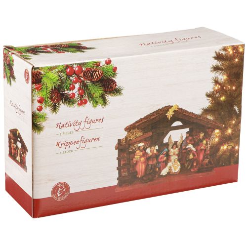 Artikel Julekrybbe med figurer og LED håndmalet 23×14cm