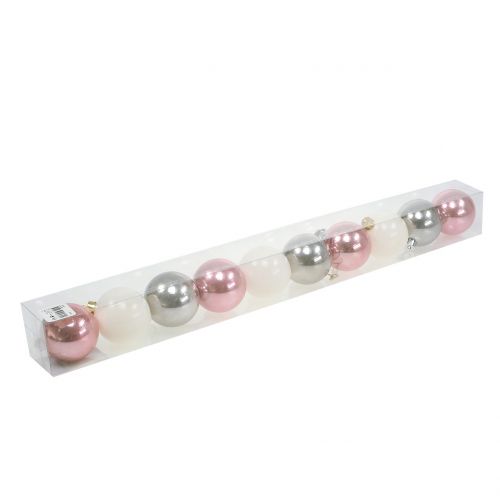 Artikel Julekuglemix pink, grå, hvid Ø5,5cm 10p