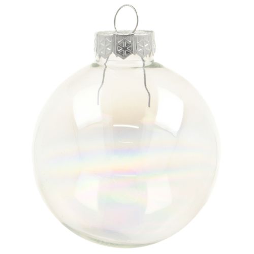 Glaskugle i perlemorslook med iriserende glimmer 6 cm 24 stk.