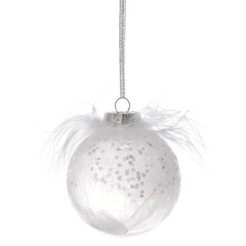 Floristik24 Julekugle med fjer hvid Ø7.5cm 6stk