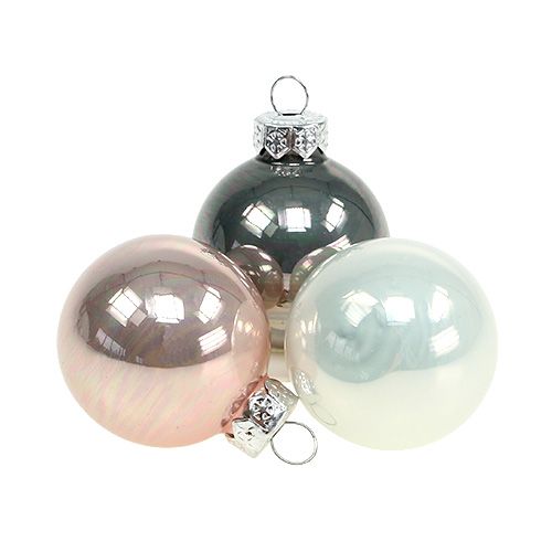 Julekugleglas Ø3,5cm pink, grå, creme 16 stk