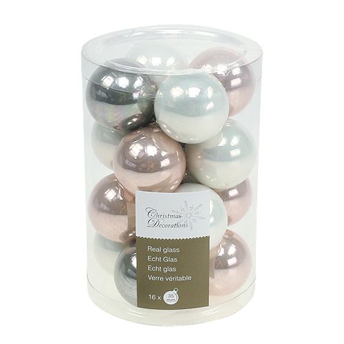 Floristik24 Julekugleglas Ø3,5cm pink, grå, creme 16 stk