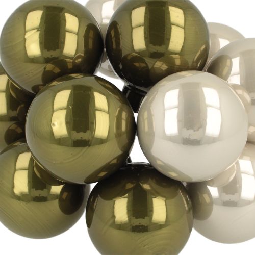 Artikel Julekugle glas spejl bær oliven sølv Ø40mm 32 stk