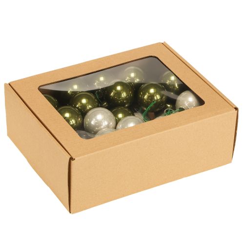 Artikel Julekugle glas spejl bær oliven sølv Ø40mm 32 stk