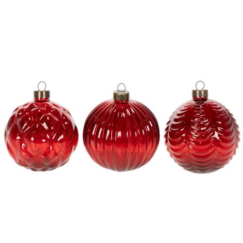 Julekugler, glas, røde, 8 cm,
