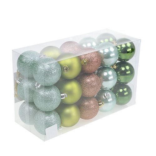 Floristik24 Julekugle plast Ø6cm grøn røv. 30stk