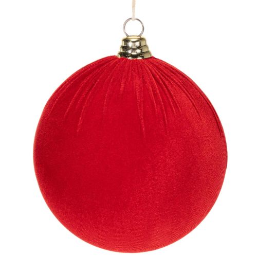 Rød julekugle i fløjlslook, stor 20 cm juletræskugle, 3 stk.
